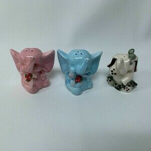 Elephant Figure Salt & Pepper Shakers Lot Collection of 3